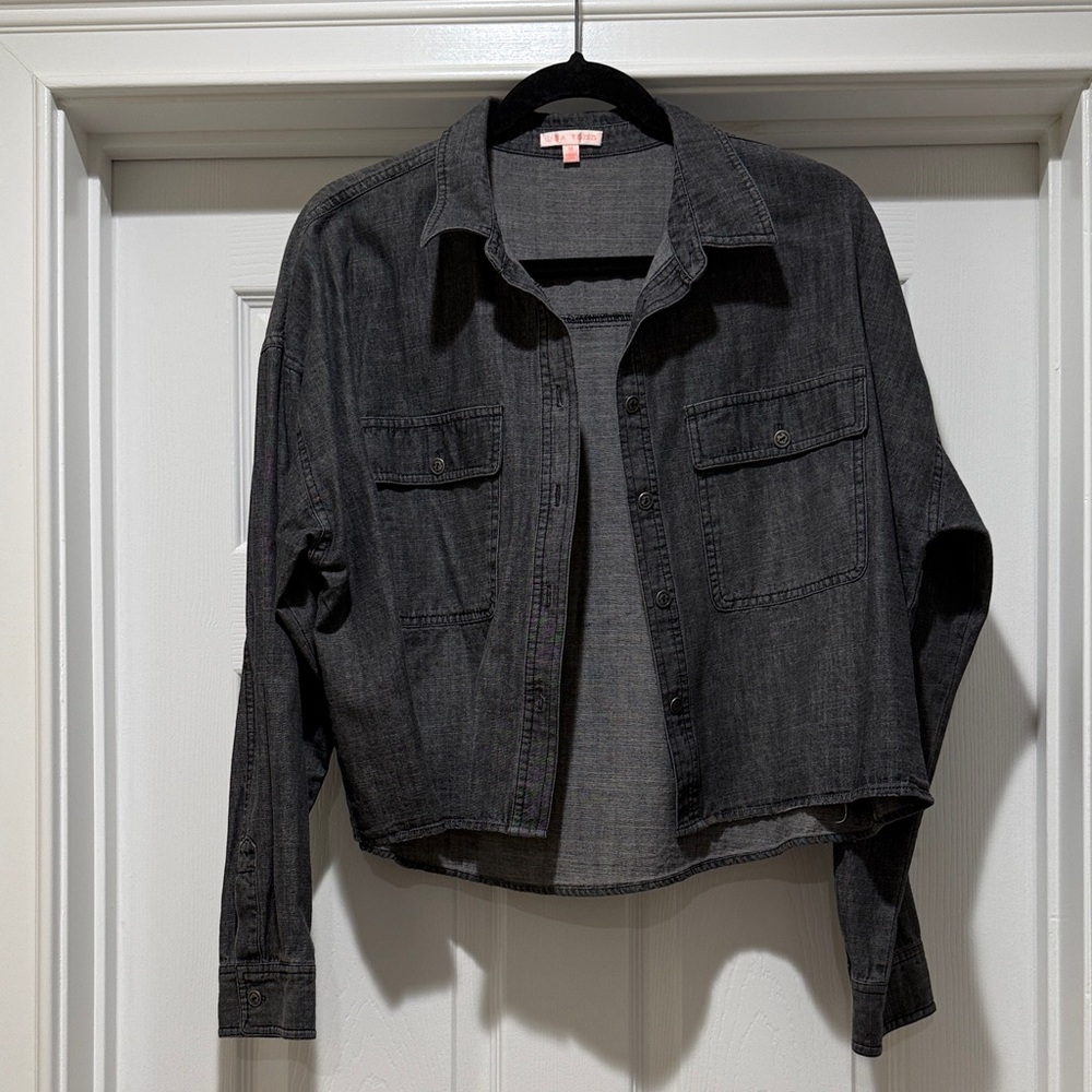 Lisa Todd Charcoal Gray Cropped Denim Shirt Jacket